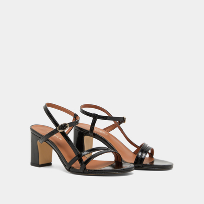 Sandales &agrave; talons et brides in black shiny leather | vicomte