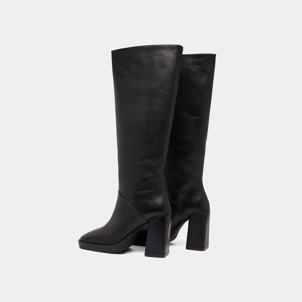 Bottes à talons hauts et bouts carrés in black leather | DETHLEE