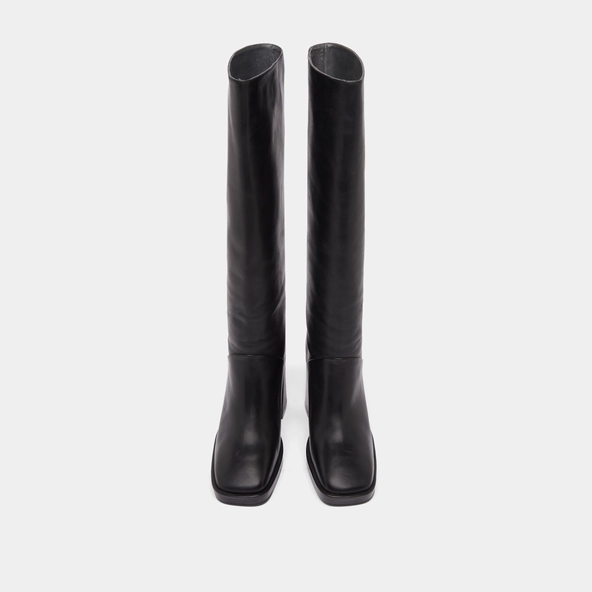 Bottes à talons hauts et bouts carrés in black leather | DETHLEE