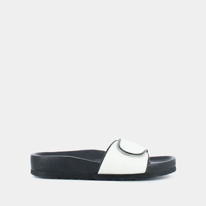 Mules &agrave; fermetures in white leather | weldone