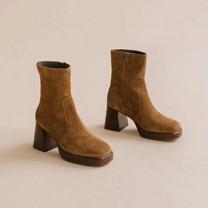 Platform ankle boots in tabac suede | BRIGAND