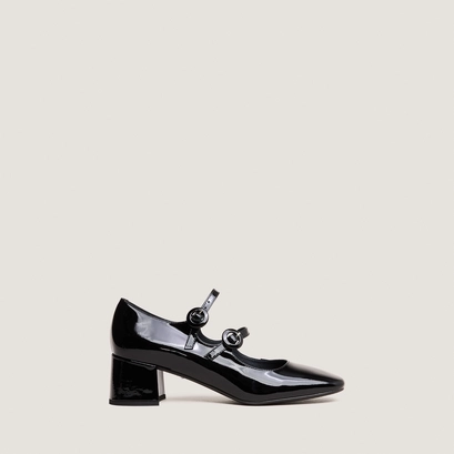 Babies with double straps and rounded toes in black patent | delou