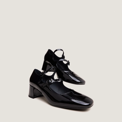 Babies with double straps and rounded toes in black patent | delou