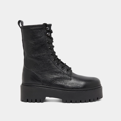 Platform boots with laces in black grained leather | robbo