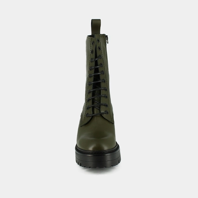 Boots &agrave; plateformes et lacets in glazed khaki leather | rumba