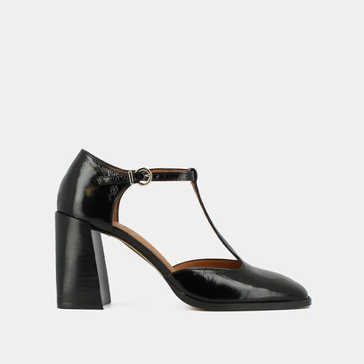 Salom&eacute;s &agrave; talons hauts et bouts carr&eacute;s a... in black shiny leather | vallon