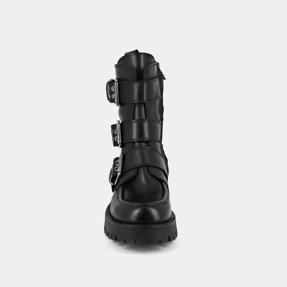 Boots &agrave; semelles crant&eacute;es et sangles in black leather | runner