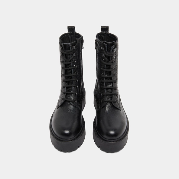 Platform boots with laces in black grained leather | ROBBO
