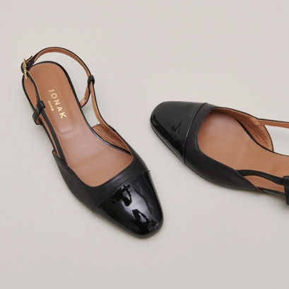 Slingbacks ballet flats in black patent and leather | dhapou