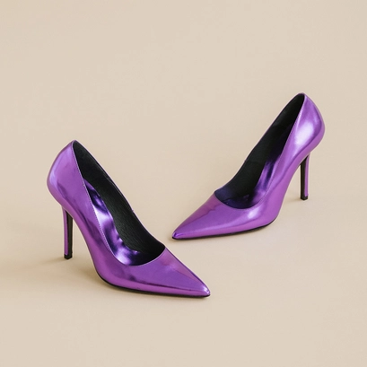 Escarpins &agrave; bouts pointus et talons in purple metallic leather | dinera