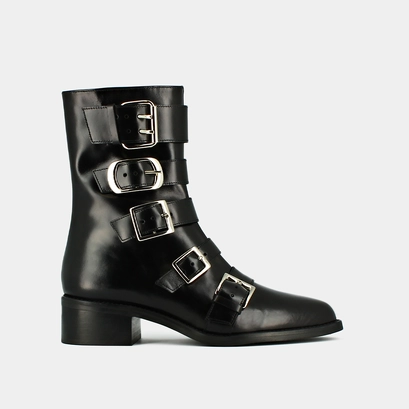 Boots &agrave; sangles et bouts pointus in black leather | diora