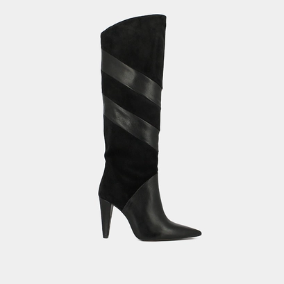 Bottes hautes &agrave; bouts pointus in black suede and leather | biaggio