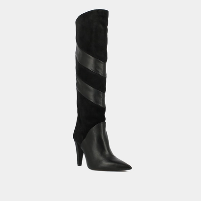 Bottes hautes &agrave; bouts pointus in black suede and leather | biaggio