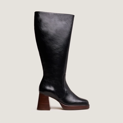 Bottes &agrave; plateformes in black distressed leather calf size m | betina