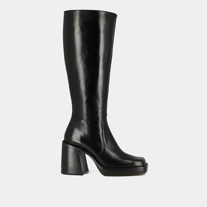 High boots with thick heels and square toes black leather calf size M | BONBON