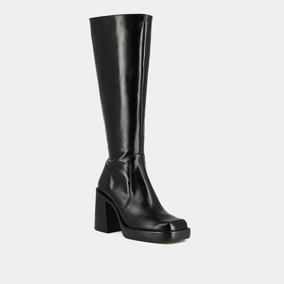 High boots with thick heels and square toes black leather calf size M | BONBON