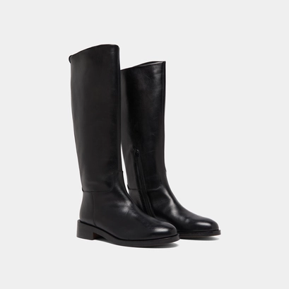 Bottes hautes in black leather | macaron