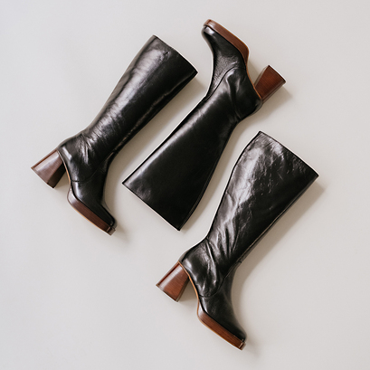 Platform boots in black distressed leather calf size l | betina
