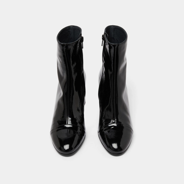 Heeled boots in black pleated patent | DONIAMA