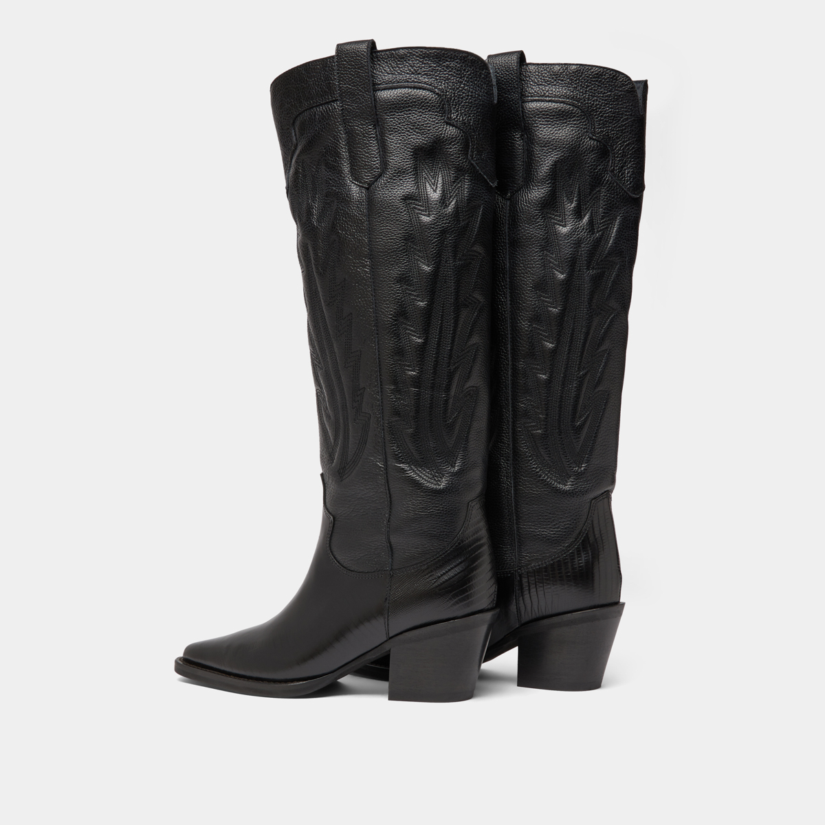 Bottes &agrave; talons &eacute;pais et surpiqures apparentes black