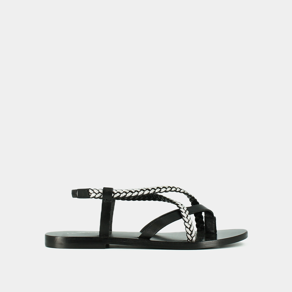 Nu-pieds &agrave; brides tress&eacute;es black/silver