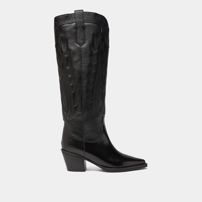 Bottes &agrave; talons &eacute;pais et surpiqures apparentes in black grained leather | dilo