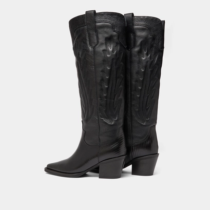 Bottes &agrave; talons &eacute;pais et surpiqures apparentes in black grained leather | dilo