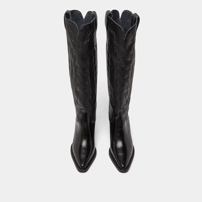 Bottes &agrave; talons &eacute;pais et surpiqures apparentes in black grained leather | dilo