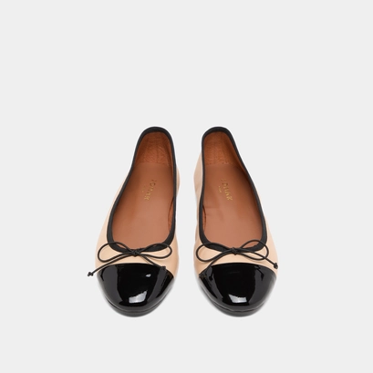 Ballerines &agrave; bouts ronds et noeuds in black and beige patent leather | DAXI