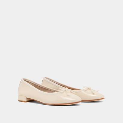 Ballerinas with flat heels in ecru pleated leather | SALOME