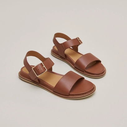 Sandales &agrave; brides et bouts ouverts in cognac leather | acco