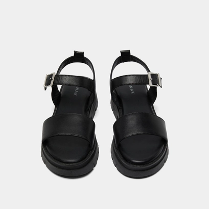 Sandales &agrave; semelles crant&eacute;es et brides in black leather | ask