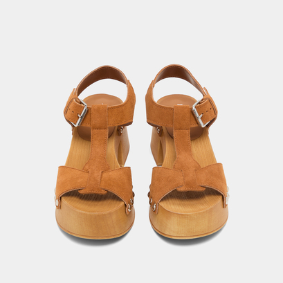 Platform sandals with open toe in a cognac suede | ELEONORE