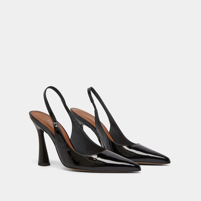 Pointed toe slingback pumps in black patent | dressy