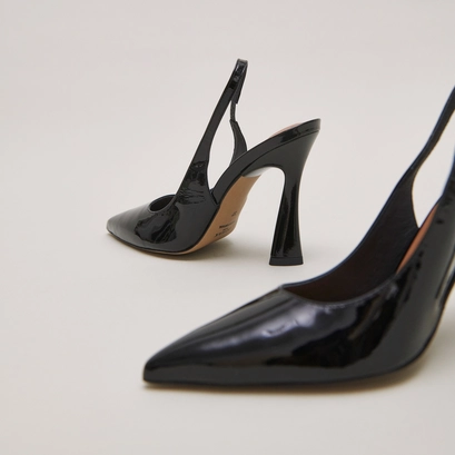 Pointed toe slingback pumps in black patent | dressy