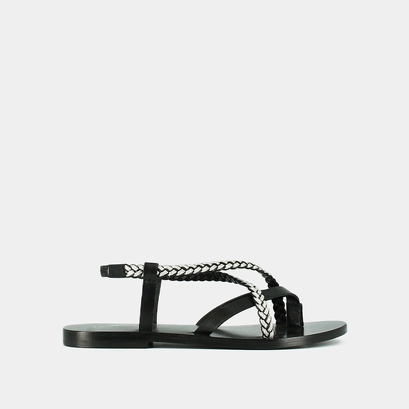 Nu-pieds &agrave; brides tress&eacute;es in black and silver leather | warren