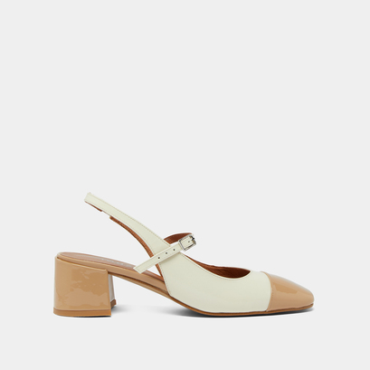 Heeled Mary Janes in beige and ecru patent | DOUMY