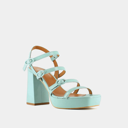 Sandales &agrave; brides et bouts carr&eacute;s in turquoise pleated leather | valens