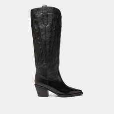 Bottes &agrave; talons &eacute;pais et surpiqures apparentes black