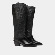Bottes &agrave; talons &eacute;pais et surpiqures apparentes black