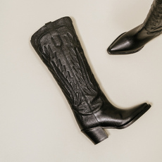 Bottes &agrave; talons &eacute;pais et surpiqures apparentes black