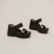 Mules compens&eacute;es &agrave; brides black