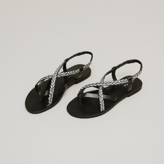Nu-pieds &agrave; brides tress&eacute;es black/silver