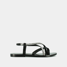 Nu-pieds &agrave; brides tress&eacute;es black/silver