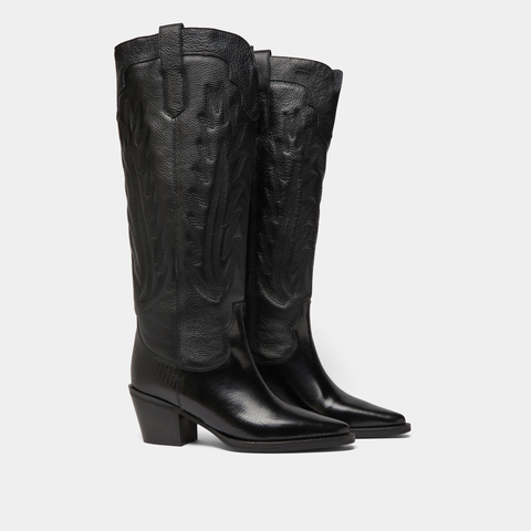 Bottes &agrave; talons &eacute;pais et surpiqures apparentes black