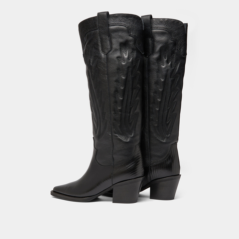 Bottes &agrave; talons &eacute;pais et surpiqures apparentes black