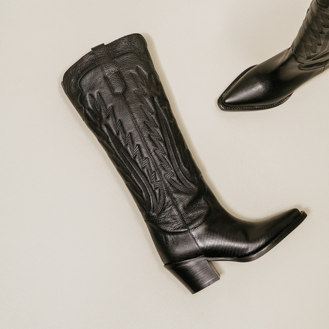 Bottes &agrave; talons &eacute;pais et surpiqures apparentes black