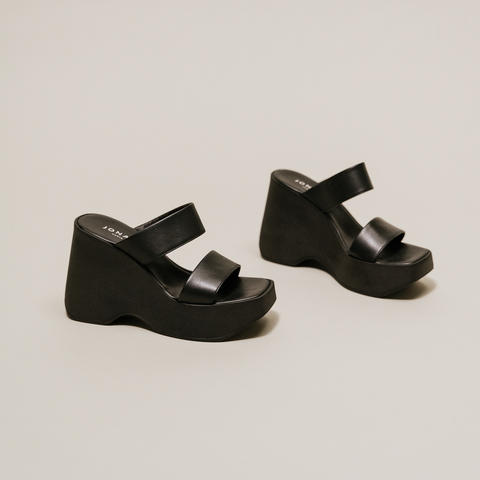 Mules compens&eacute;es &agrave; brides black