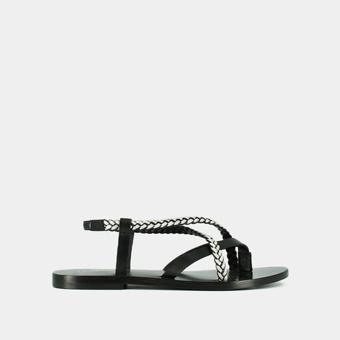 Nu-pieds &agrave; brides tress&eacute;es black/silver
