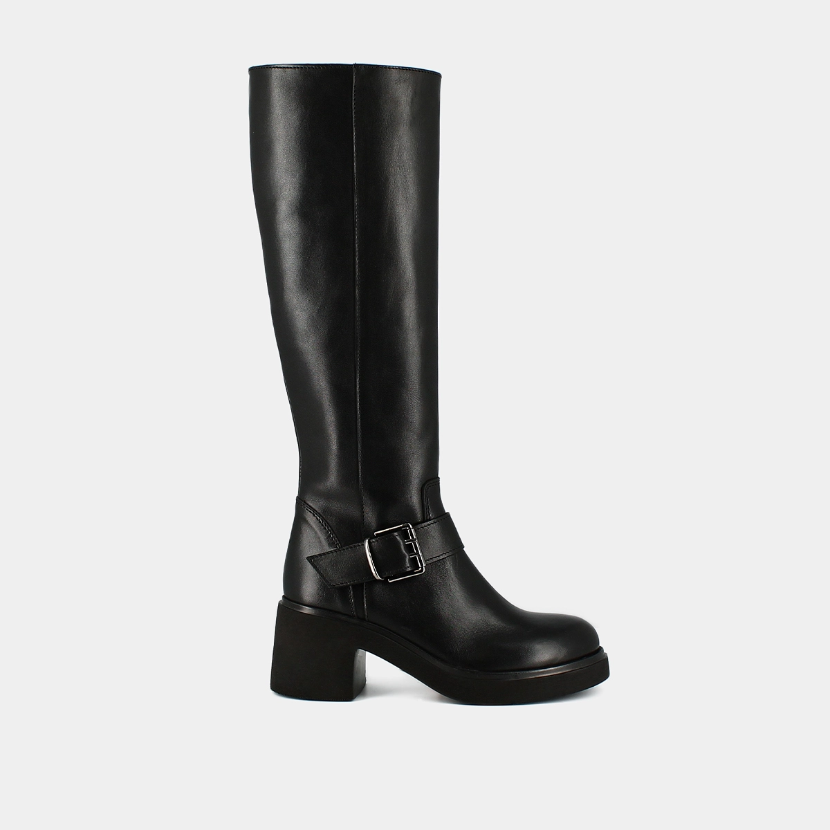 Bottes &agrave; semelles &eacute;paisses et boucles la... in black leather | RODEZ